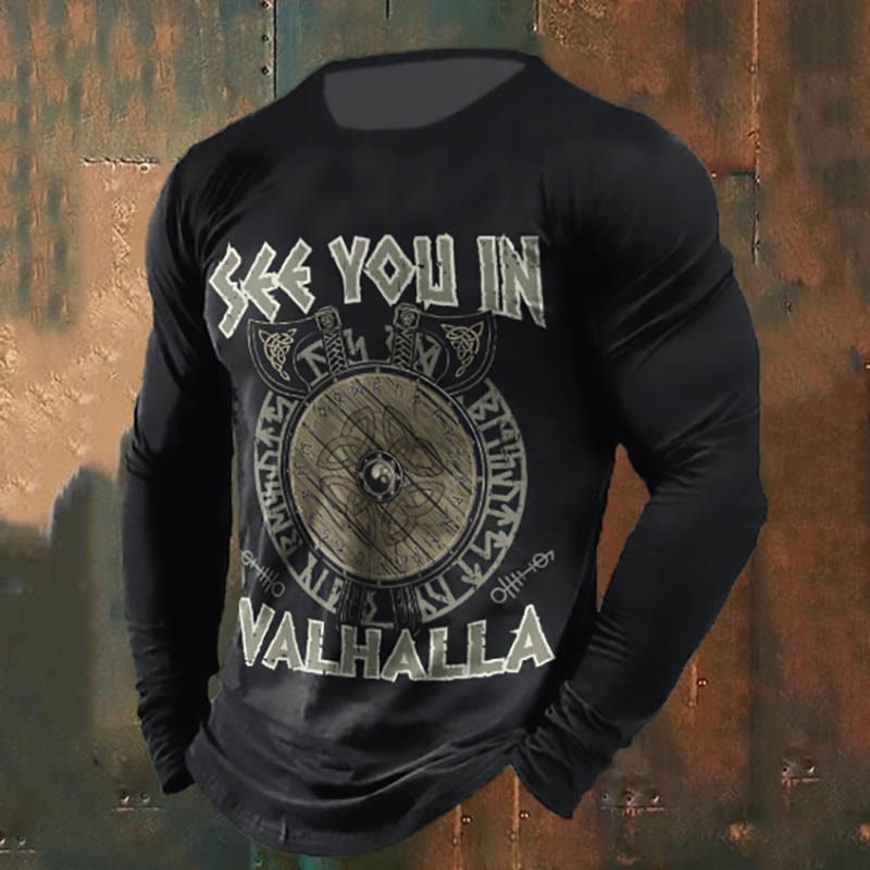WorldNorse Viking Axe Shield See You In Valhalla Long T-shirt - US/UK/AU50,EU60 (5XL) - image 1