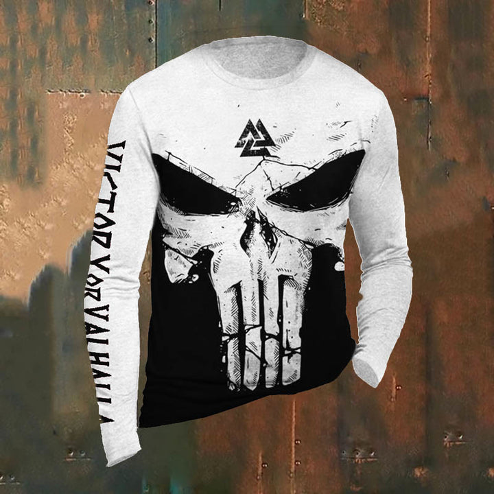 WorldNorse Valknut Skull Black And White Long T-shirt - US/UK/AU50,EU60 (5XL) - image 1
