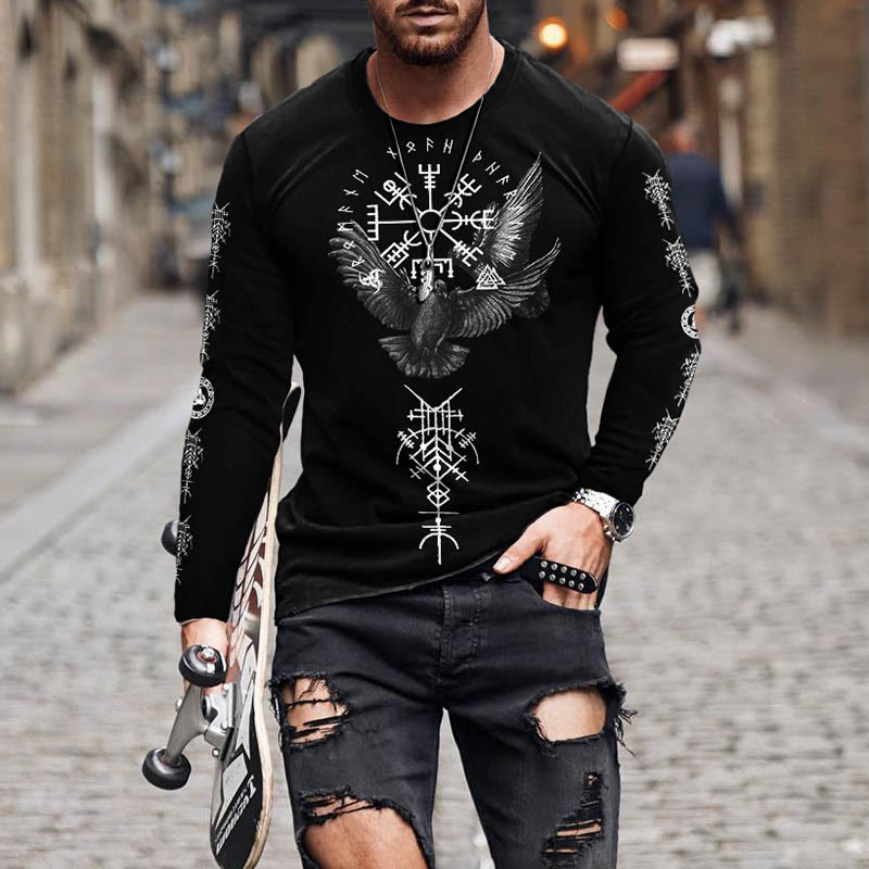 WorldNorse Norse Viking Raven Vegvisir Long T-shirt - US/UK/AU50,EU60 (5XL) - image 1