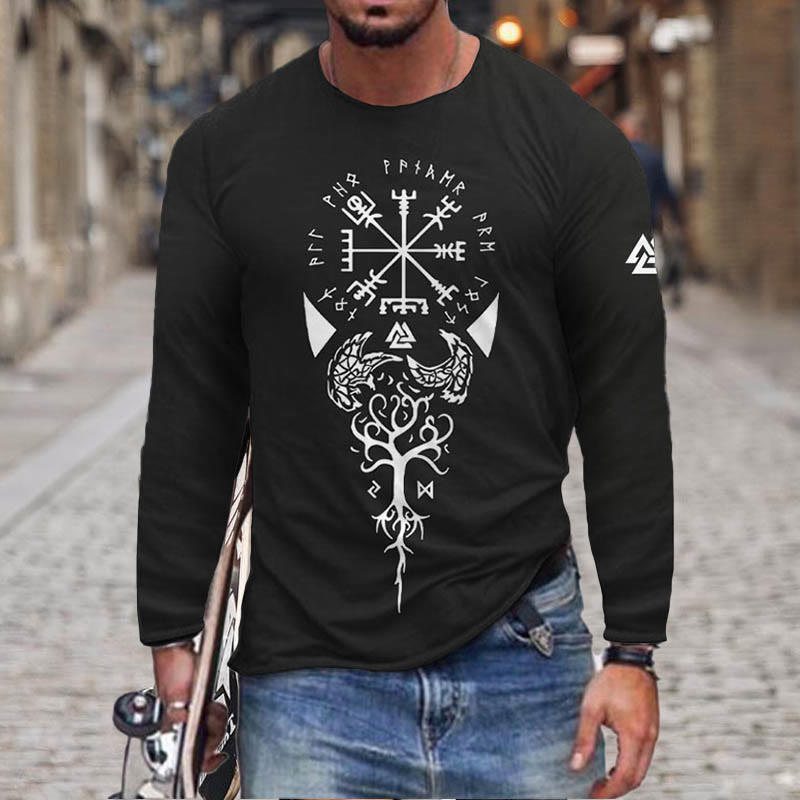 WorldNorse Yggdrasil Vegvisir Raven Totem Long T-shirt - Black - US/UK/AU50,EU60 (5XL) - image 2