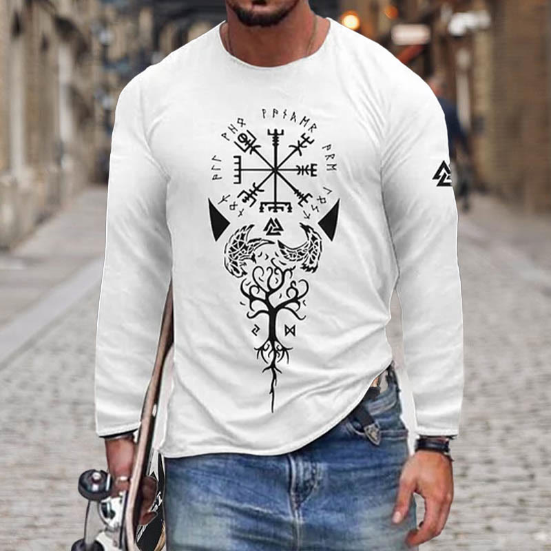 WorldNorse Yggdrasil Vegvisir Raven Totem Long T-shirt - White - US/UK/AU50,EU60 (5XL) - image 1