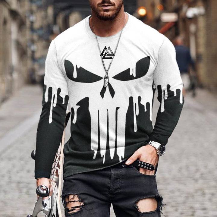 WorldNorse Skull Valknut Black And White Gradient Long T-shirt - US/UK/AU50,EU60 (5XL) - image 1