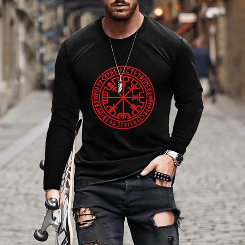 WorldNorse Viking Mythology Vegvisir Compass Long T-shirt - Red - US/UK/AU50,EU60 (5XL) - image 2