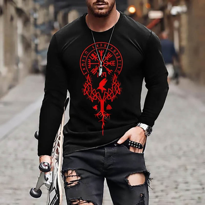 WorldNorse Tree Of Life Vegvisir Raven Long T-shirt - Red - US/UK/AU50,EU60 (5XL) - image 1
