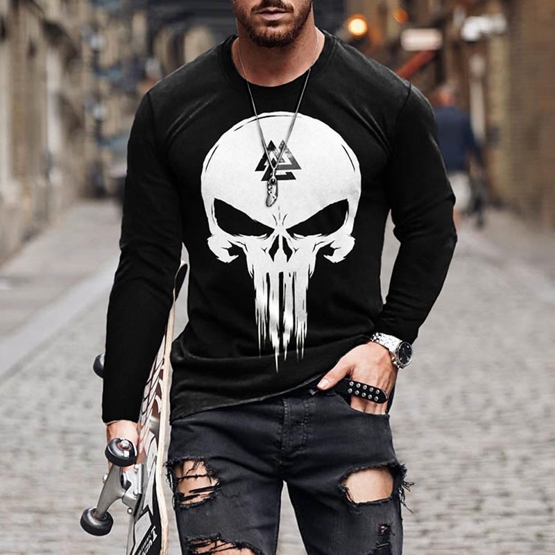 WorldNorse Viking Retro Skull Valknut Long T-shirt - US/UK/AU50,EU60 (5XL) - image 1