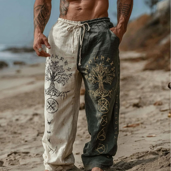 WorldNorse Viking Yggdrasil Rune Two Tone Linen Pants - US/UK/AU50,EU60 (5XL) - image 1