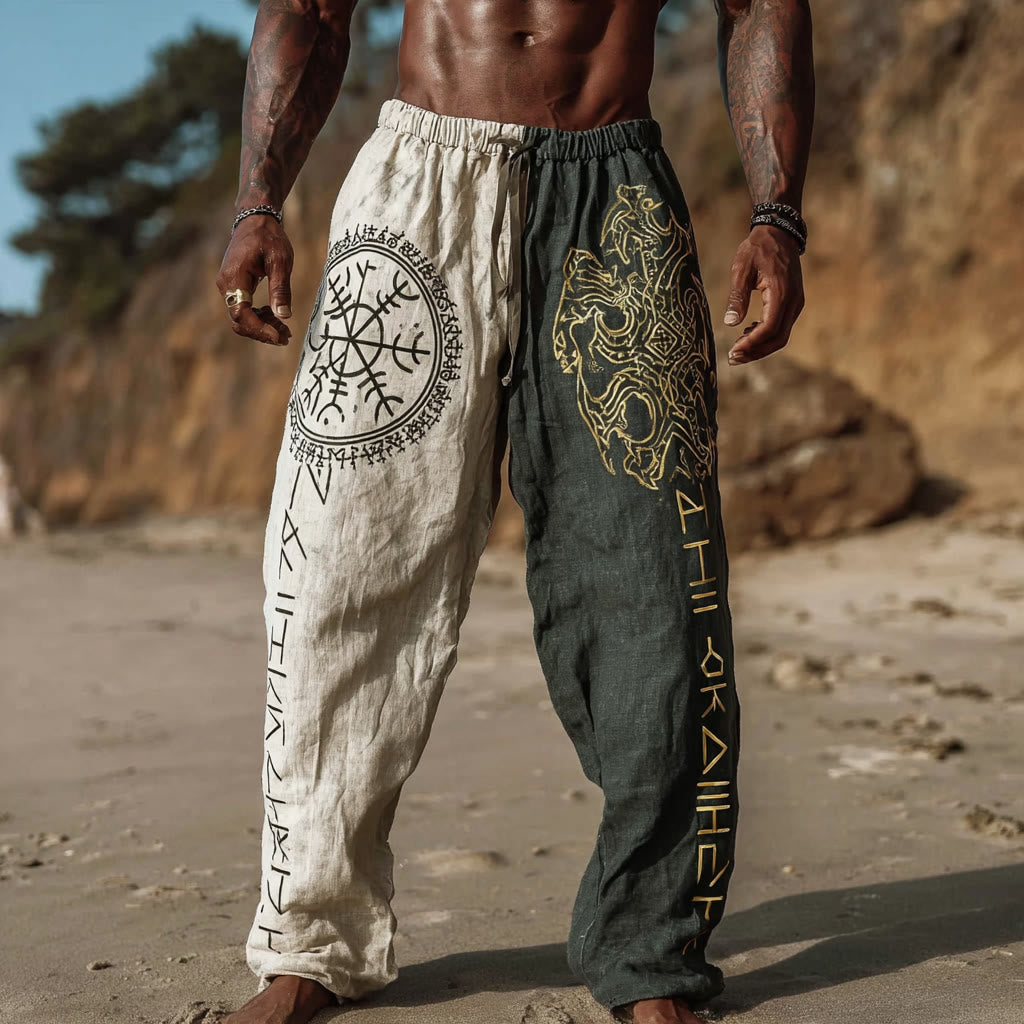 WorldNorse Mythology Rune Helm Of Awe Printed Linen Pants - US/UK/AU50,EU60 (5XL) - image 1