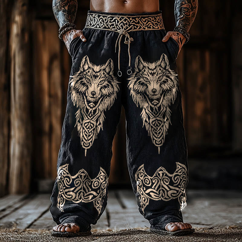 WorldNorse Viking Wolves Celtic Knot Linen Pants - US/UK/AU50,EU60 (5XL) - image 0