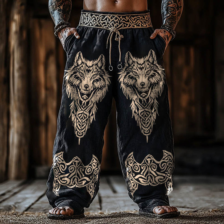 WorldNorse Viking Wolves Celtic Knot Linen Pants - US/UK/AU50,EU60 (5XL) - image 0