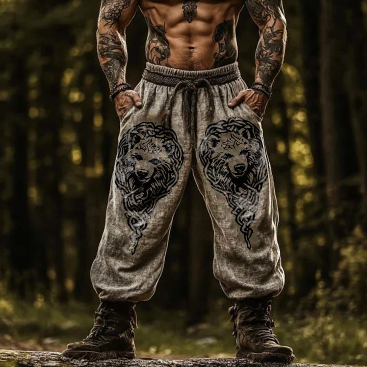 WorldNorse Viking Bear Celtic Knot Pattern Linen Pants - US/UK/AU50,EU60 (5XL) - image 0