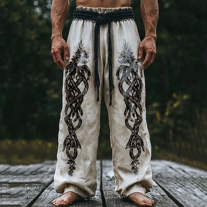 WorldNorse Viking Tribal Norse Dragon Linen Pants - US/UK/AU50,EU60 (5XL) - image 0