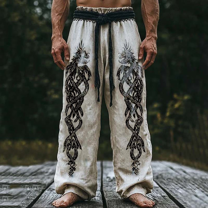 WorldNorse Viking Tribal Norse Dragon Linen Pants - US/UK/AU50,EU60 (5XL) - image 0