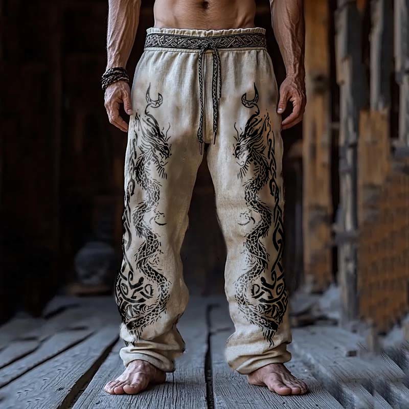 WorldNorse Mythology Norse Dragon Printed Linen Pants - US/UK/AU50,EU60 (5XL) - image 0