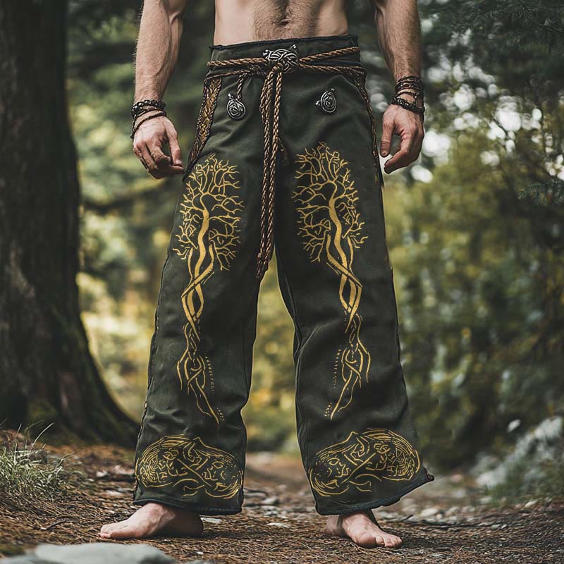 WorldNorse Gold Tree Of Life Celtic Knot Linen Pants - US/UK/AU50,EU60 (5XL) - image 0