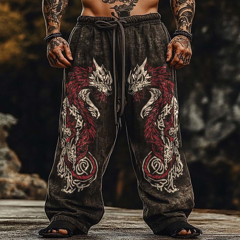 WorldNorse Viking Two Tone Norse Dragon Linen Pants - US/UK/AU50,EU60 (5XL) - image 0