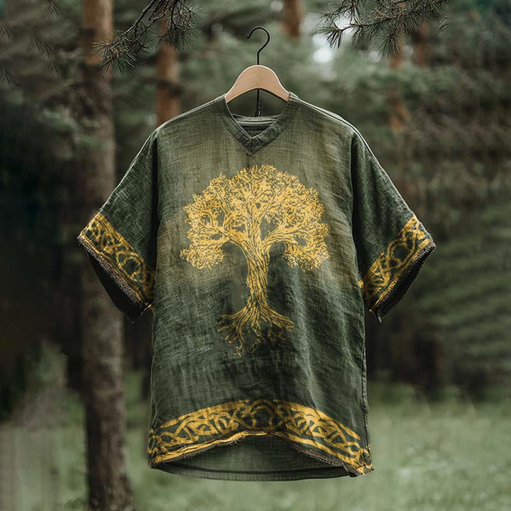 WorldNorse Men's Viking Yggdrasil Celtic Knot Linen V-neck T Shirt - US/UK/AU50,EU60 (5XL) - image 0