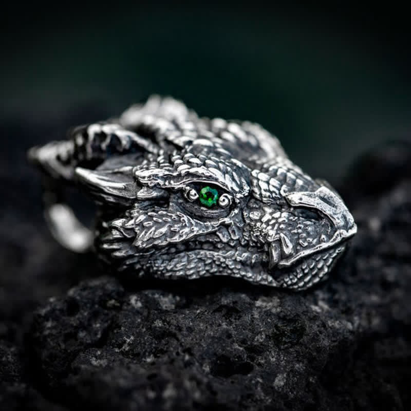 WorldNorse Men's Viking Green Eye Dragon Head Necklace