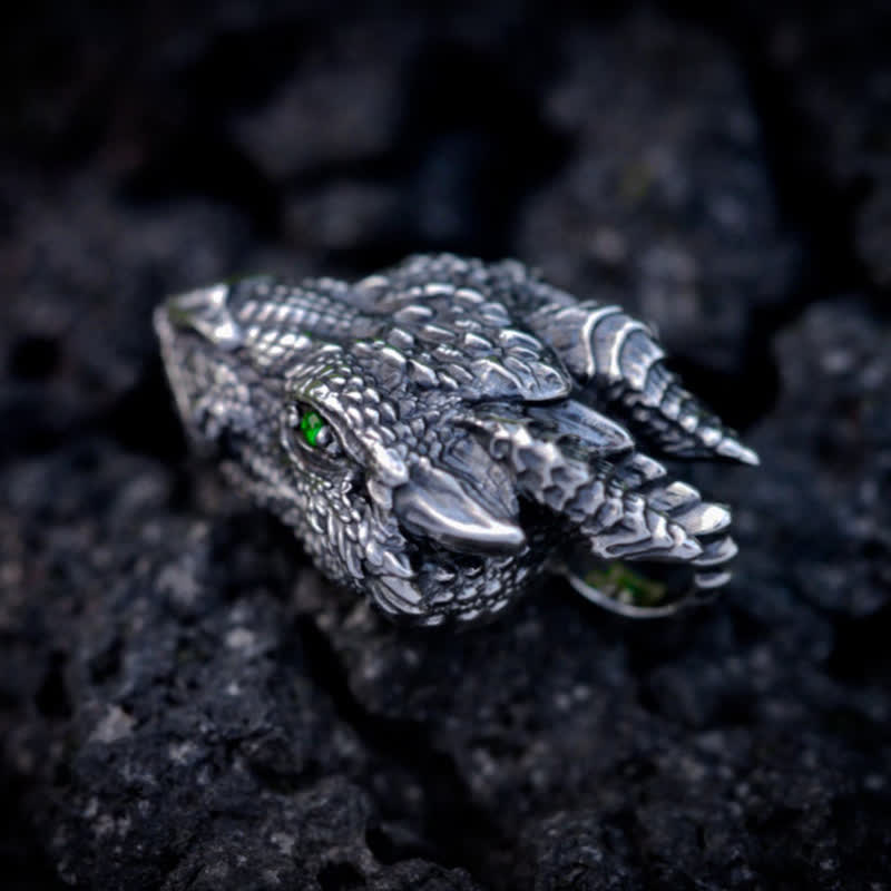 WorldNorse Men's Viking Green Eye Dragon Head Necklace