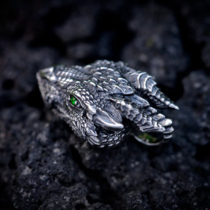 WorldNorse Men's Viking Green Eye Dragon Head Necklace