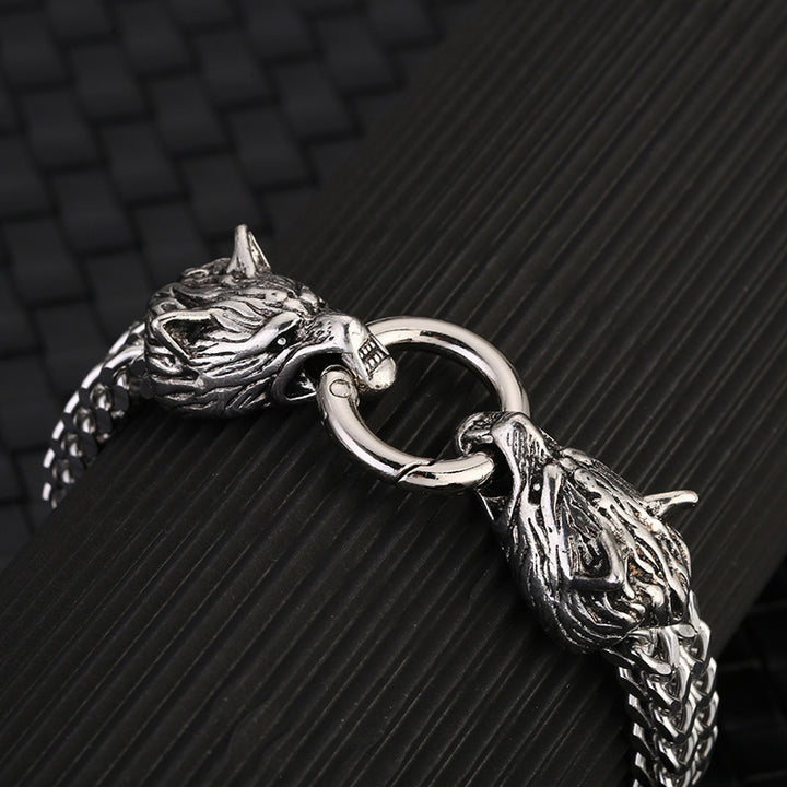 WorldNorse Wolf Head Viking Titanium Steel Strengthen Bracelet