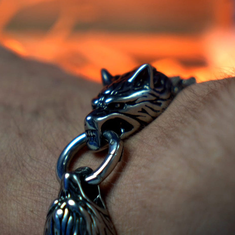 WorldNorse Wolf Head Viking Titanium Steel Strengthen Bracelet