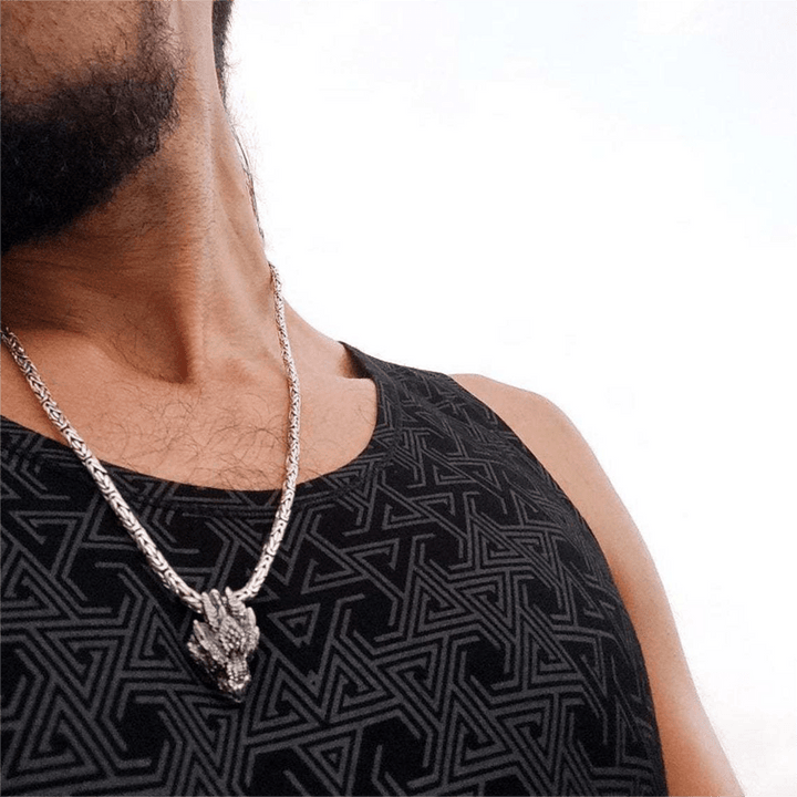 WorldNorse Men's Viking Green Eye Dragon Head Necklace