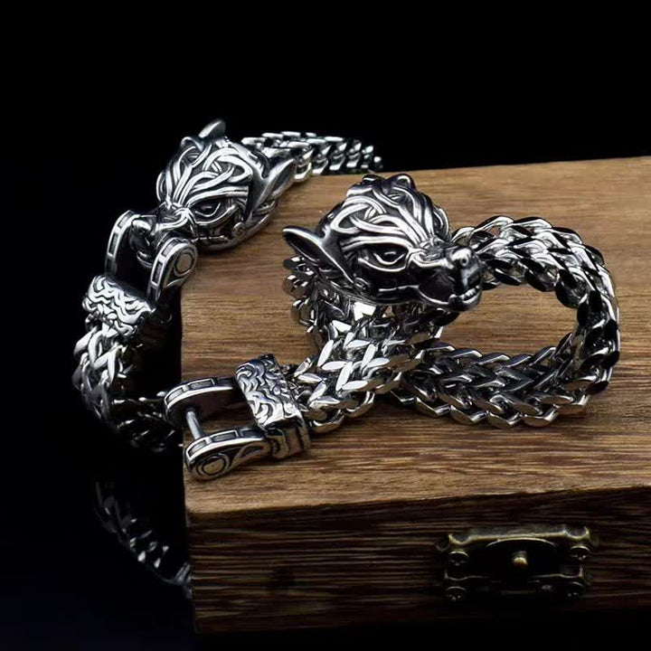 WorldNorse Men's Viking Silver Wolf Head Bracelet