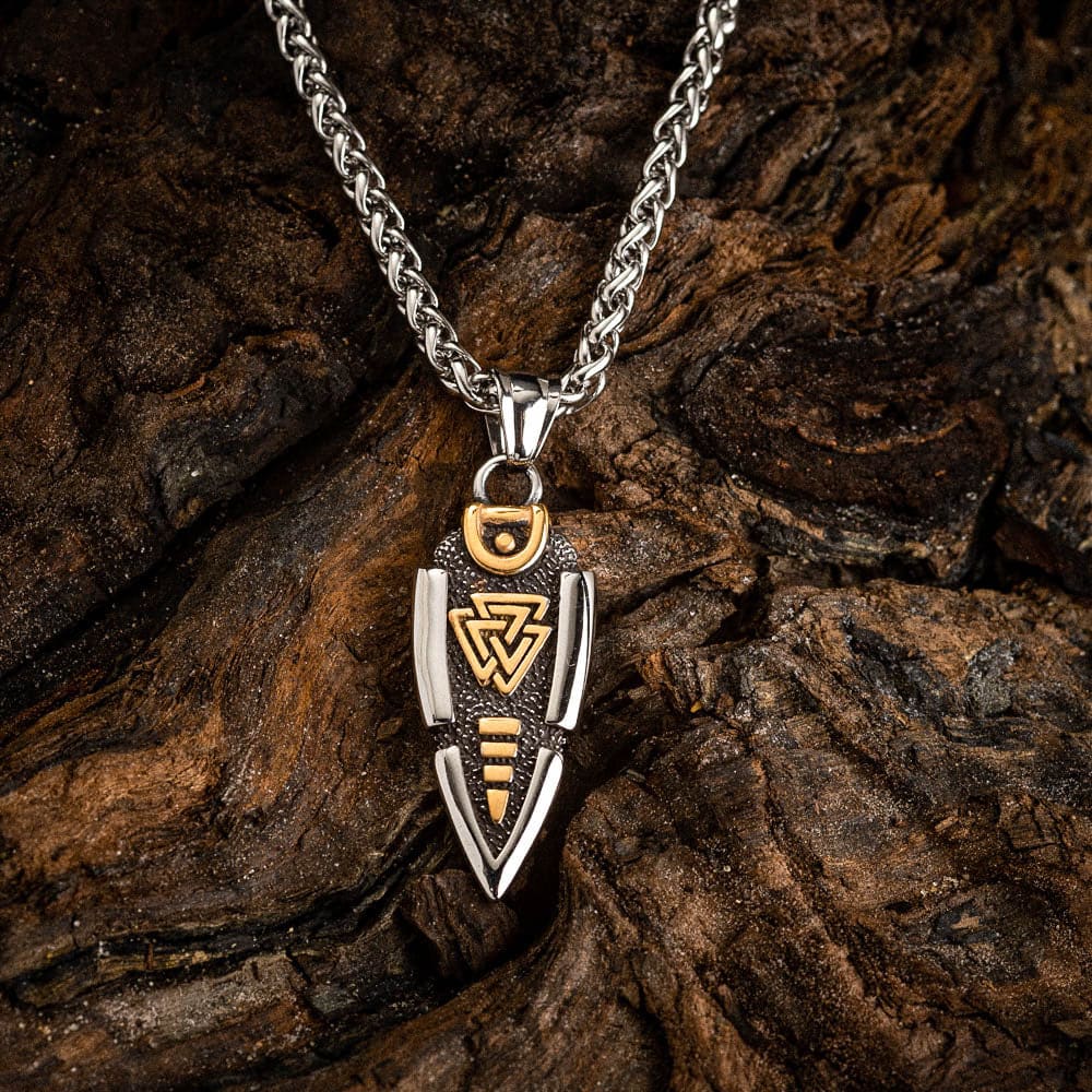 WorldNorse Solid Double Sided Odin’s Spear Valknut Amulet Necklace