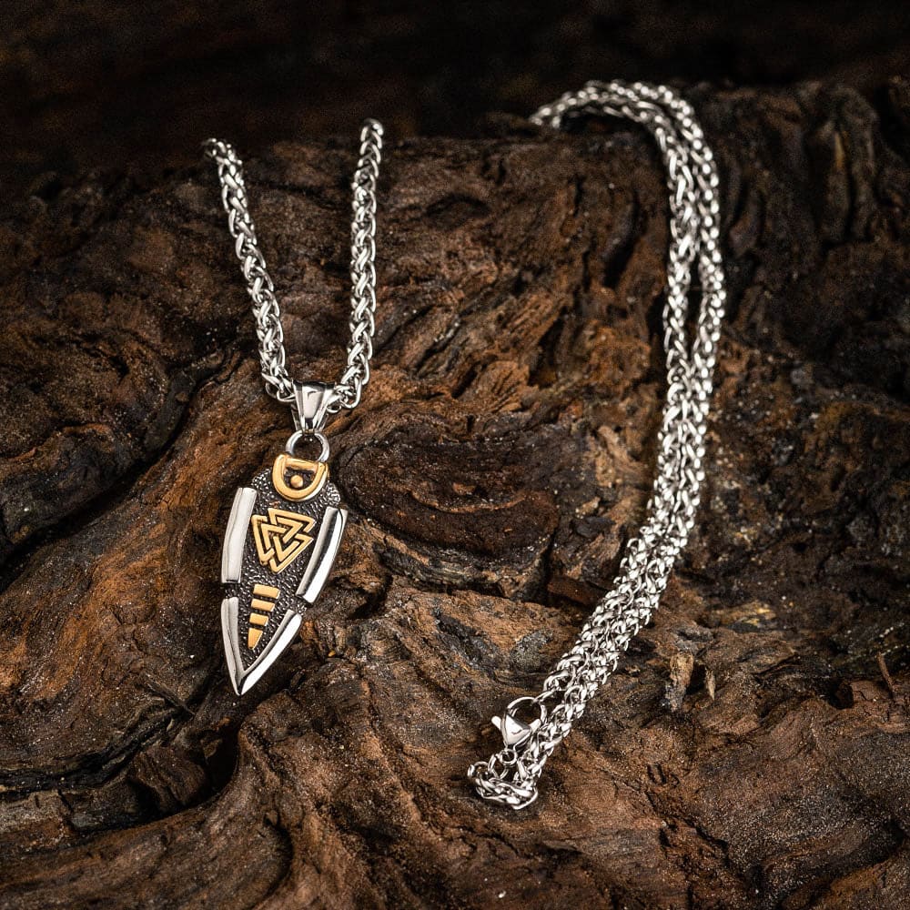 WorldNorse Solid Double Sided Odin’s Spear Valknut Amulet Necklace