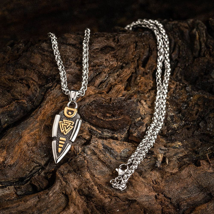 WorldNorse Solid Double Sided Odin’s Spear Valknut Amulet Necklace