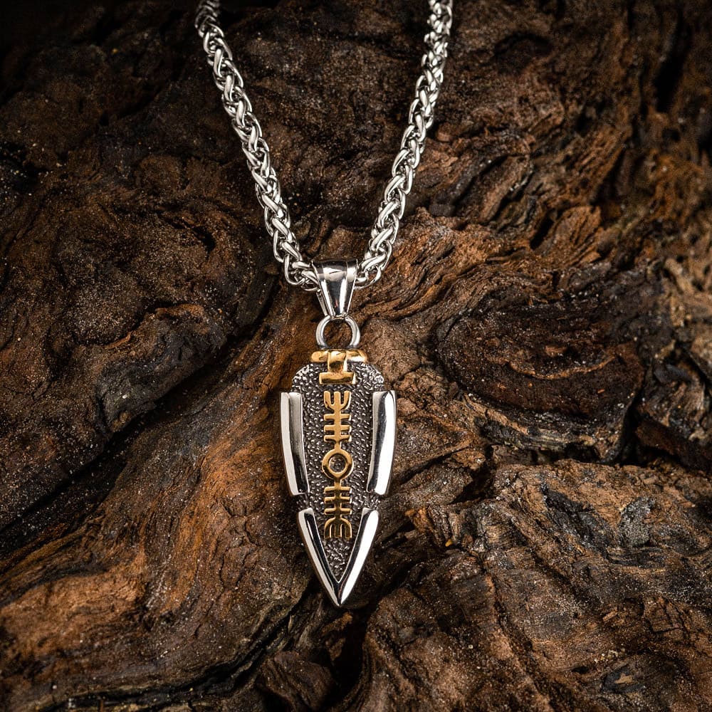 WorldNorse Solid Double Sided Odin’s Spear Valknut Amulet Necklace