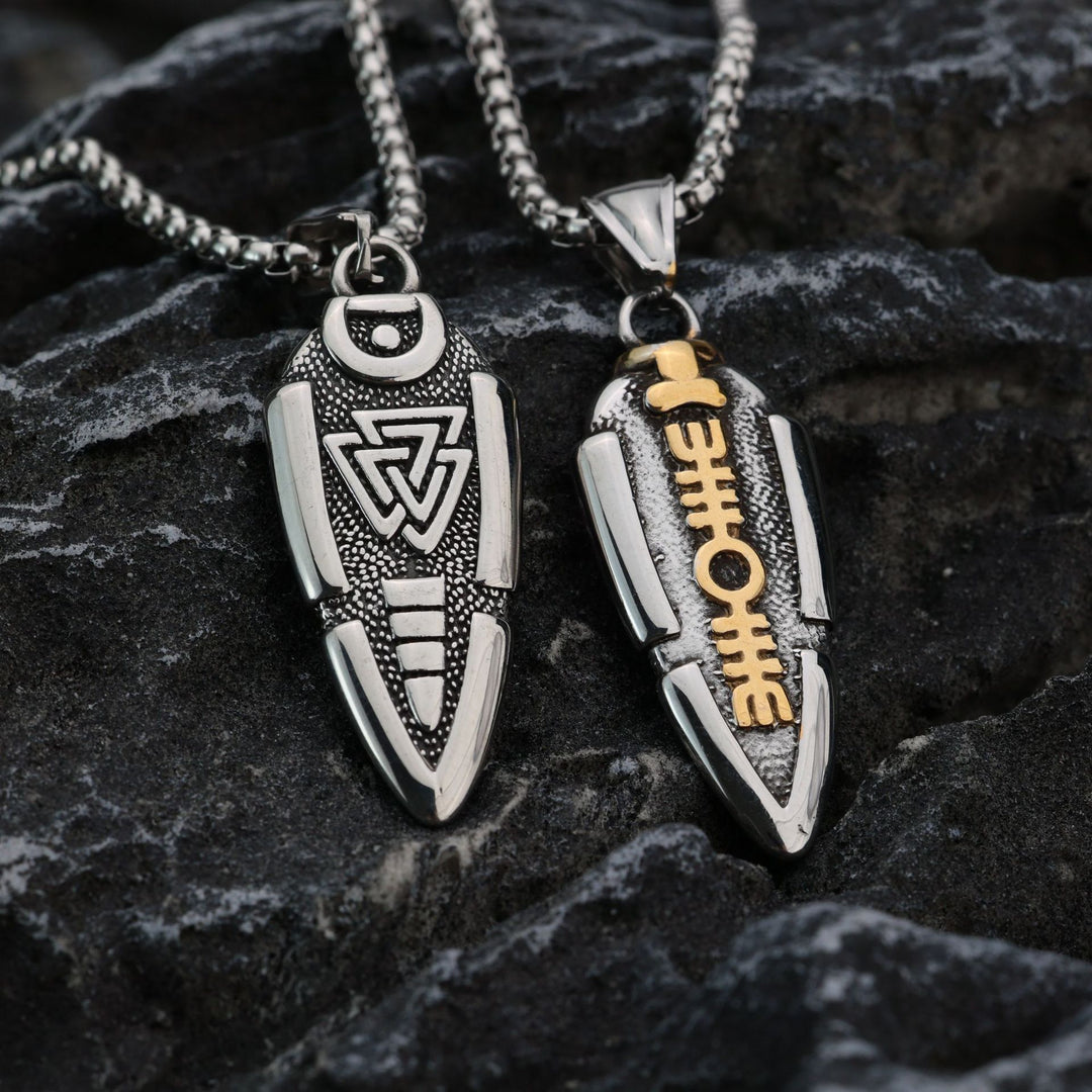 WorldNorse Solid Double Sided Odin’s Spear Valknut Amulet Necklace