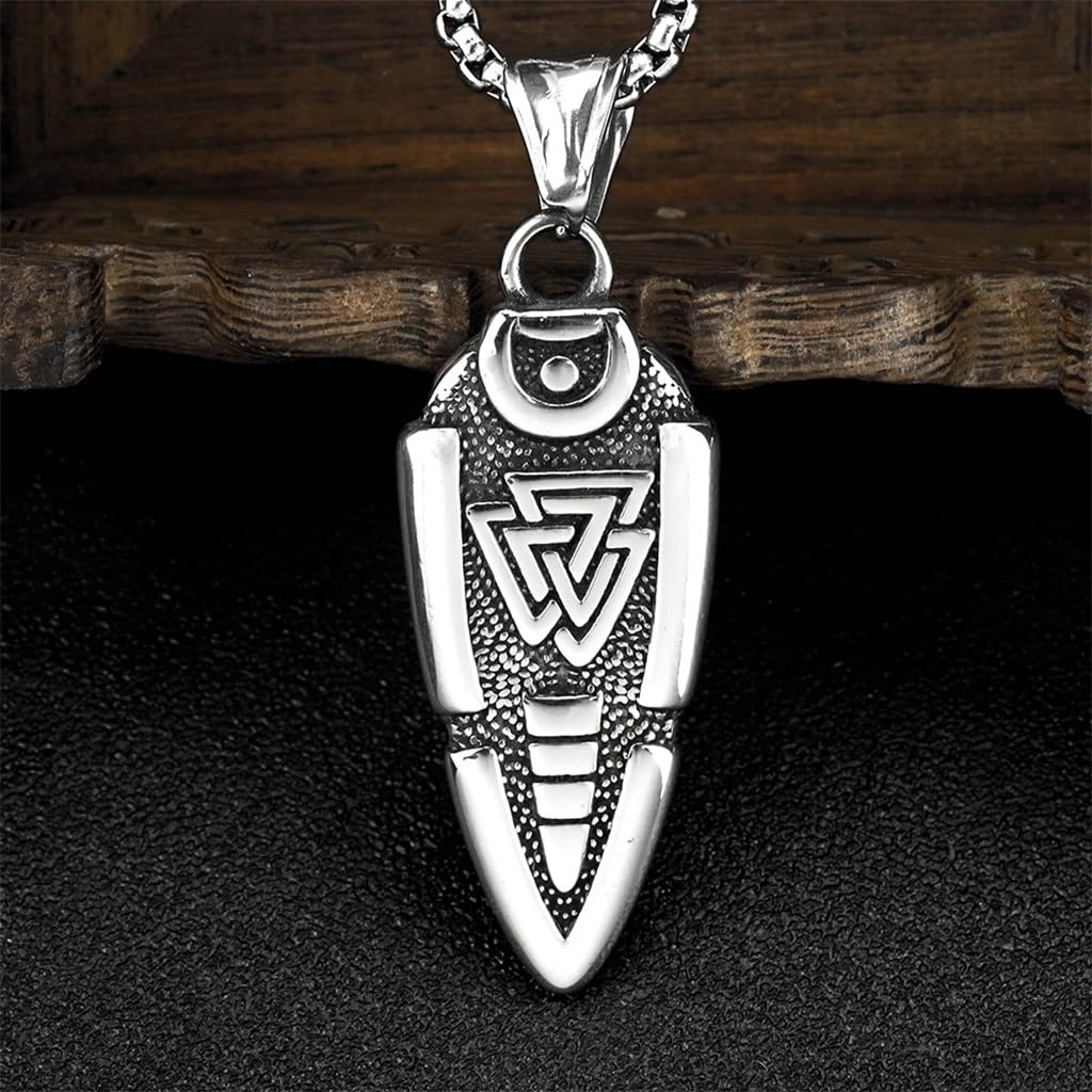 WorldNorse Solid Double Sided Odin’s Spear Valknut Amulet Necklace