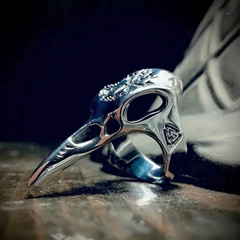 WorldNorse Men's Crow Skull Vegvisir Ring - AU Size Z (US 13) - image 0