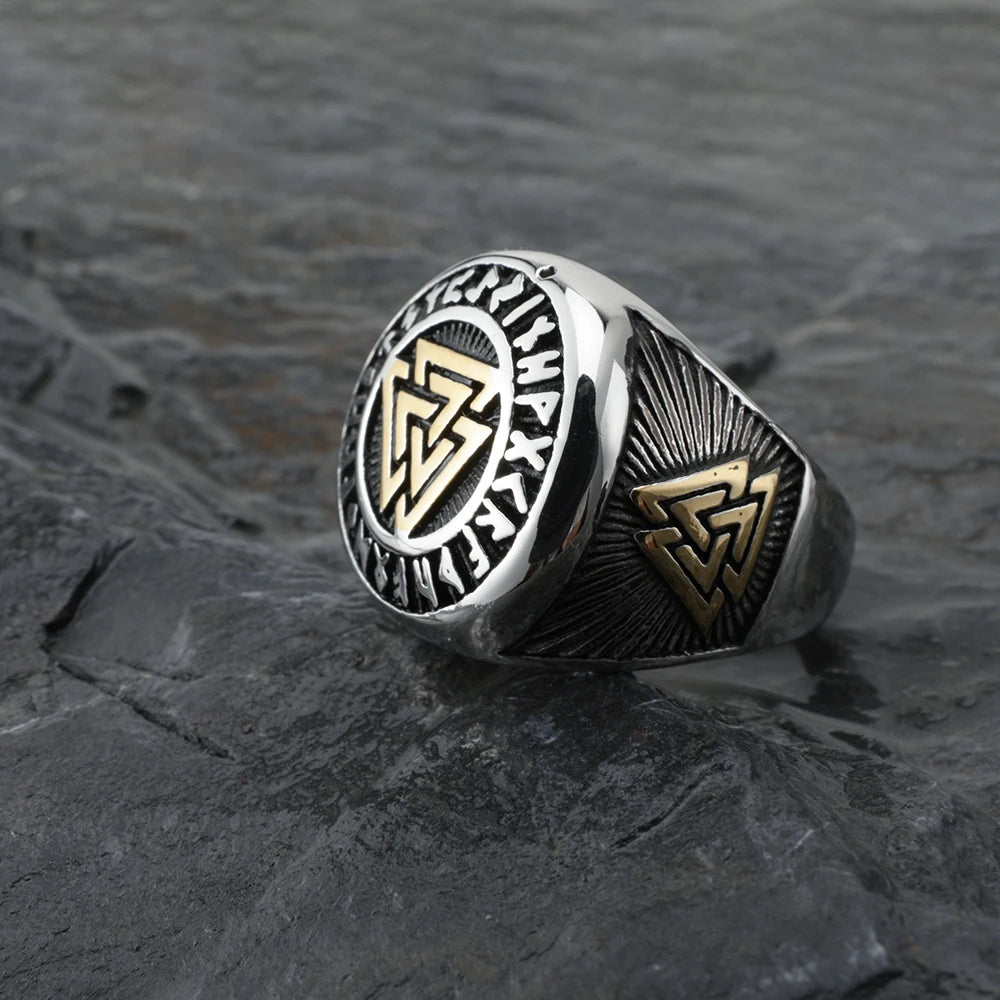 WorldNorse Runes Valknut Triangle Stainless Steel Viking Ring - AU Size Z+1 (US 14) - image 0