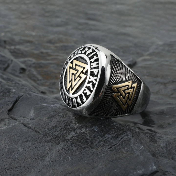 WorldNorse Runes Valknut Triangle Stainless Steel Viking Ring - AU Size Z+1 (US 14) - image 0