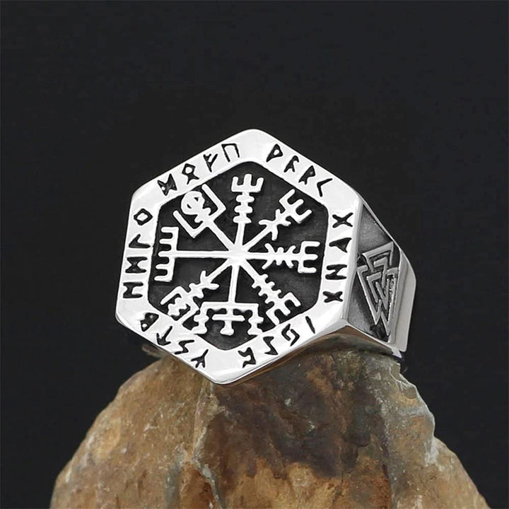 WorldNorse Valknut Compass Stainless Steel Viking Ring - AU Size Y (US 12) - image 0
