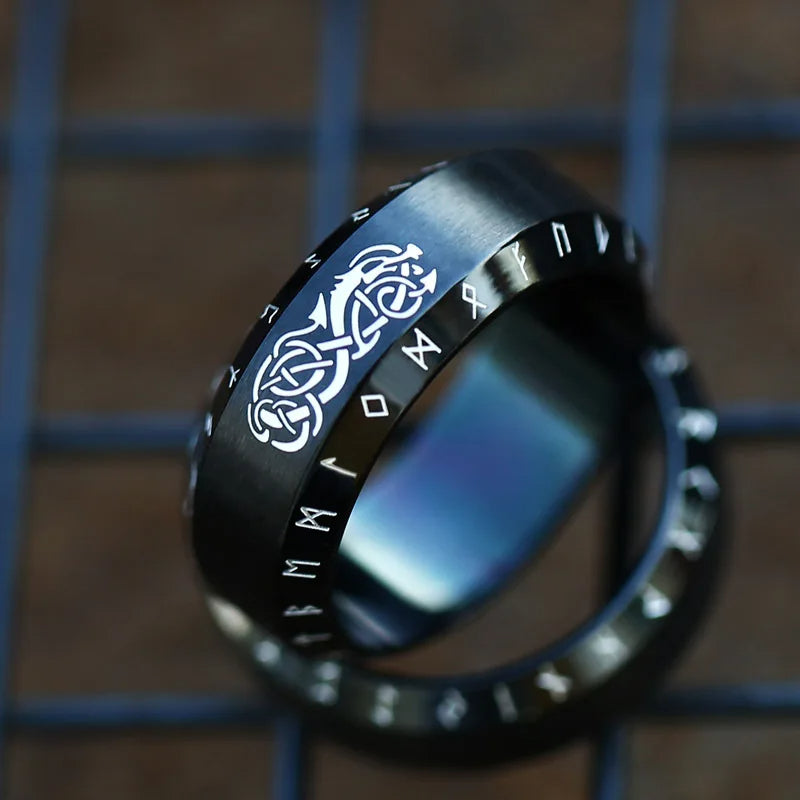 WorldNorse Norse Dragon Runes Stainless Steel Viking Ring - Black Dragon - AU Size Z (US 13) - image 4