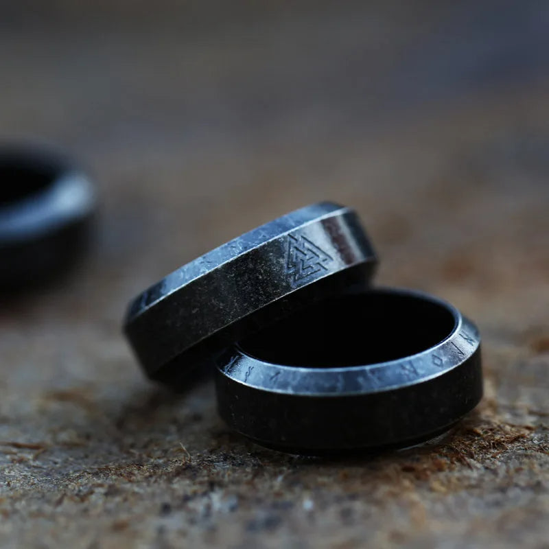 WorldNorse Norse Dragon Runes Stainless Steel Viking Ring - Retro Black Valknut - AU Size Z (US 13) - image 0