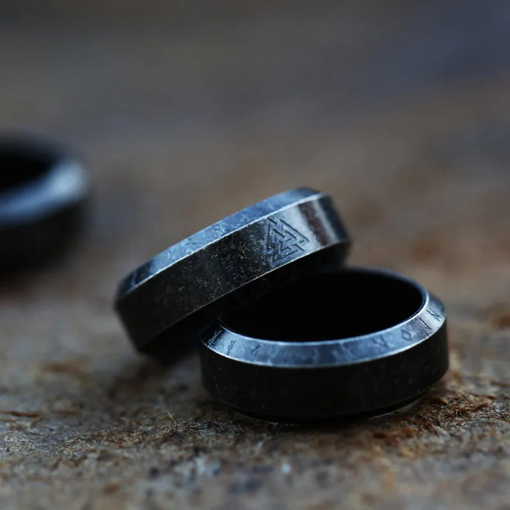 WorldNorse Norse Dragon Runes Stainless Steel Viking Ring - Retro Black Valknut - AU Size Z (US 13) - image 0