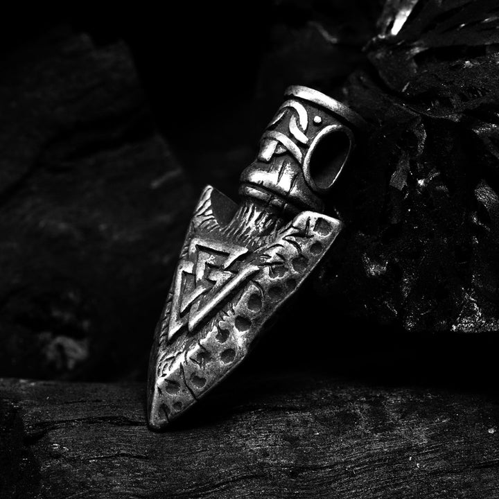 WorldNorse Valknut Stone Spear Stainless Steel Viking Pendant Necklace