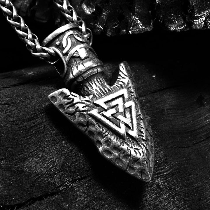 WorldNorse Valknut Stone Spear Stainless Steel Viking Pendant Necklace