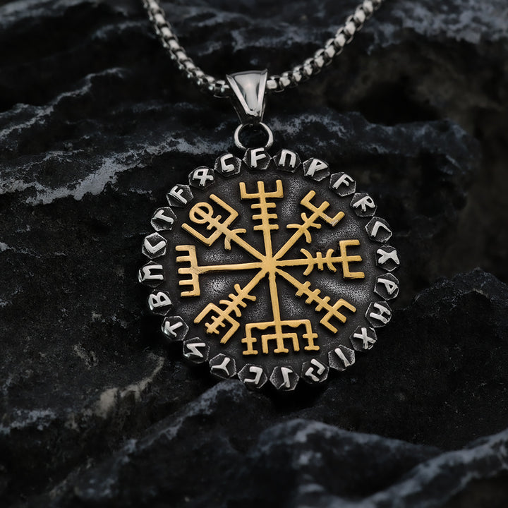 WorldNorse Classic Odin Viking Compass Rune Necklace - Gold - image 1