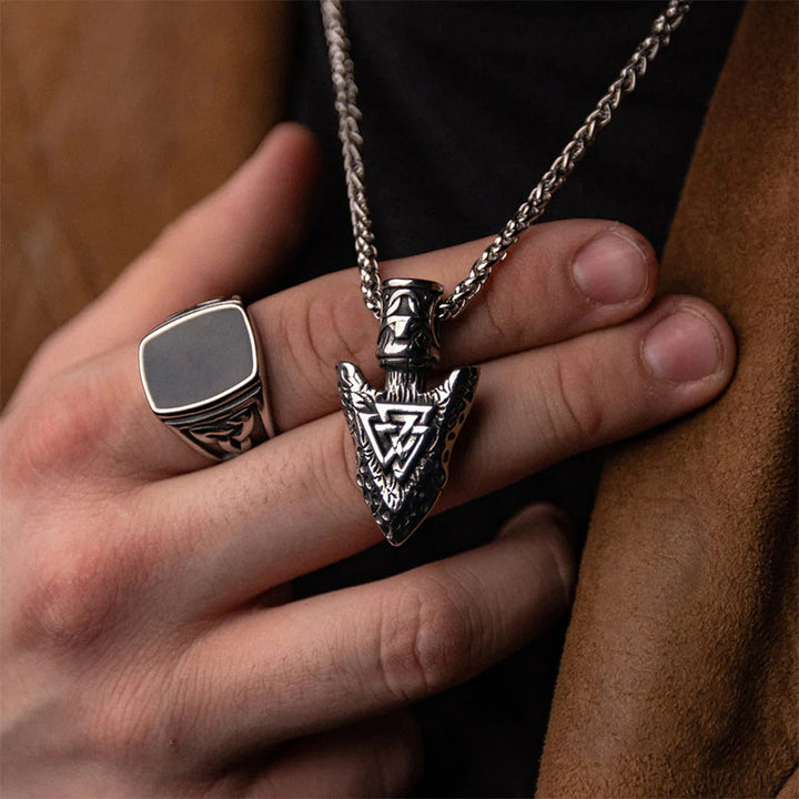WorldNorse Valknut Stone Spear Stainless Steel Viking Pendant Necklace