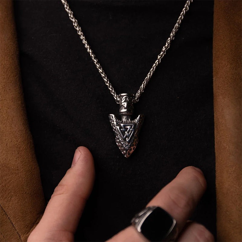 WorldNorse Valknut Stone Spear Stainless Steel Viking Pendant Necklace