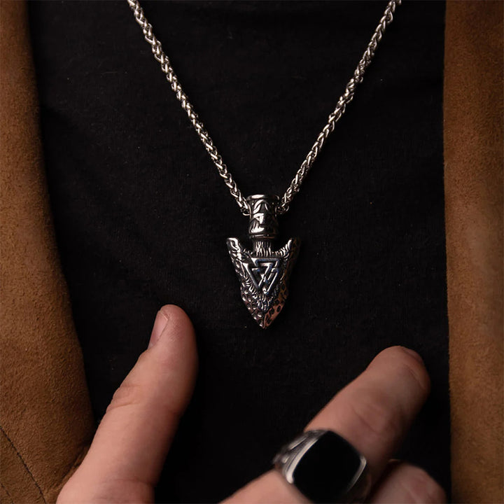 WorldNorse Valknut Stone Spear Stainless Steel Viking Pendant Necklace