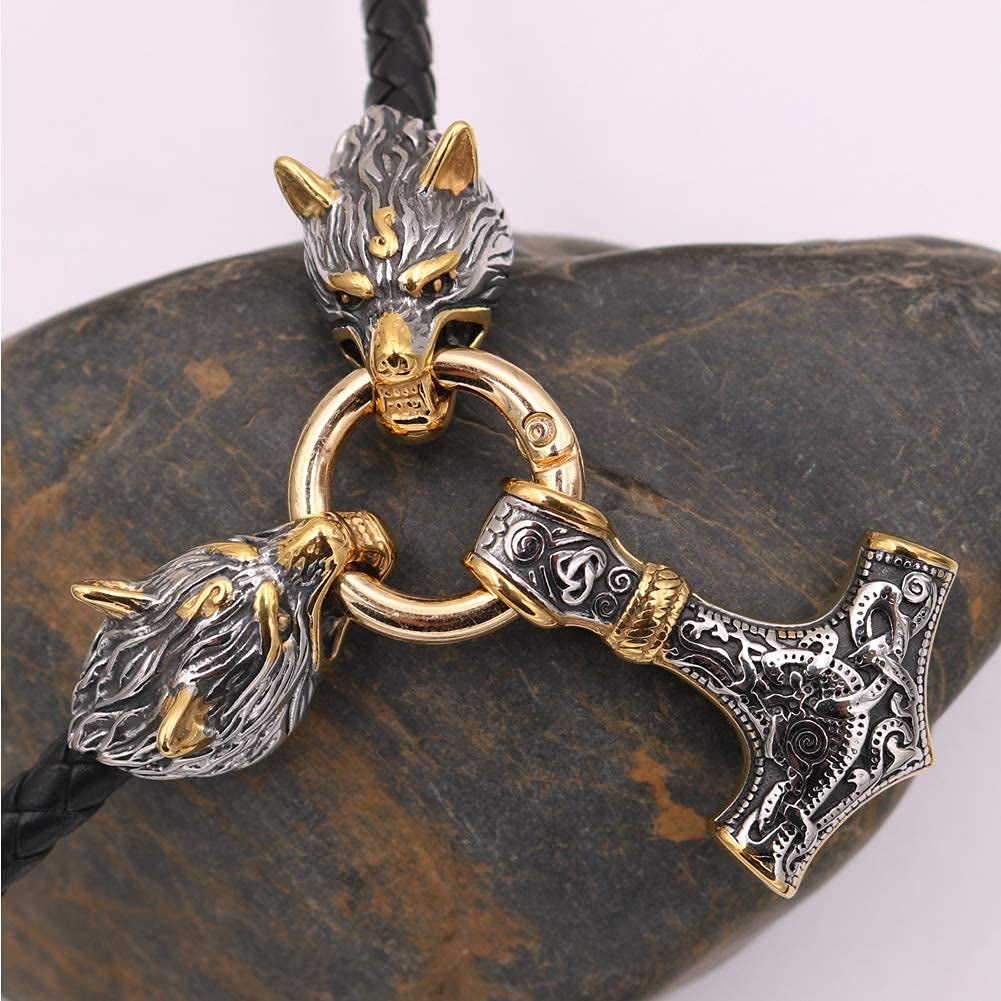 WorldNorse Viking Wolf Head Leather Necklace - image 3