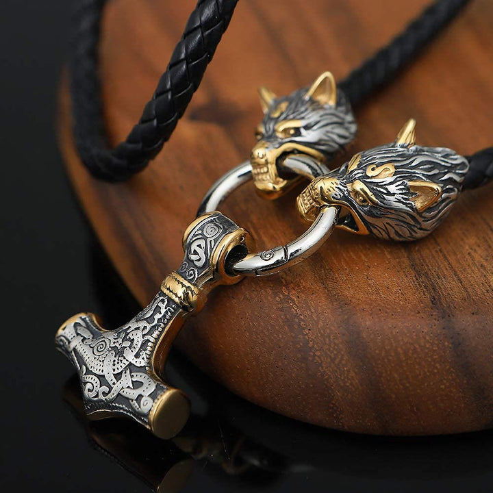 WorldNorse Viking Wolf Head Leather Necklace