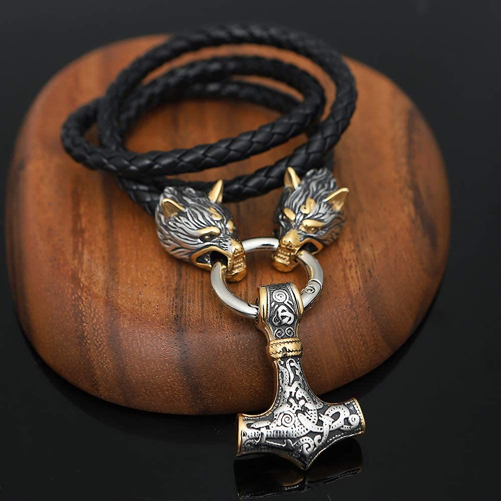 WorldNorse Viking Wolf Head Leather Necklace - 80cm - image 0