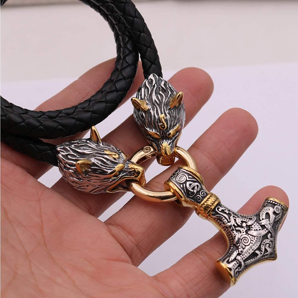 WorldNorse Viking Wolf Head Leather Necklace - image 2